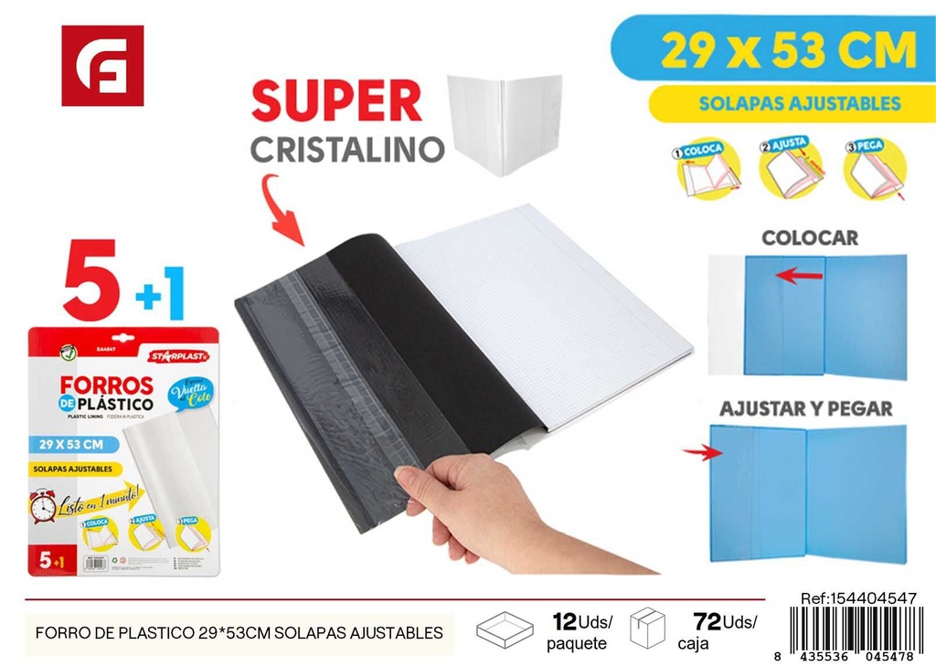 Forro de plástico 29*53 cm solapas ajustables - Material escolar