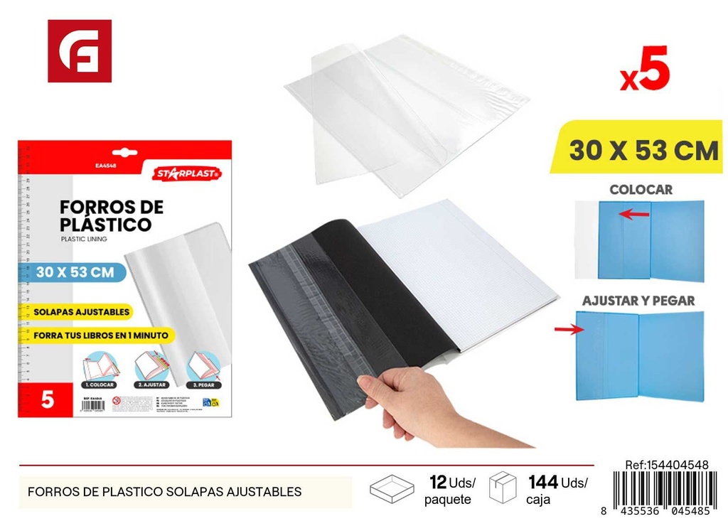 Forros de plástico solapas ajustables - Material escolar y protección de libros