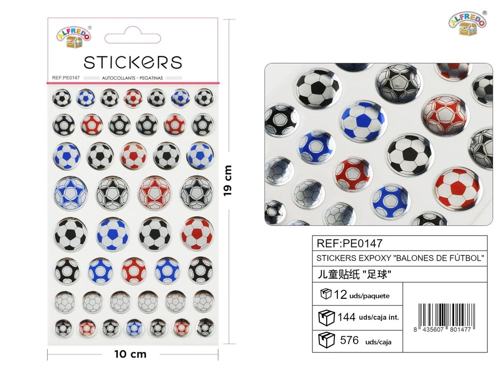 Stickers epoxy "Balones de fútbol" 10x19 cm
