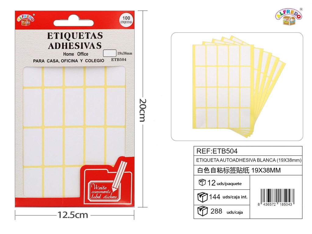 Etiqueta autoadhesiva blanca (19x38 mm) 12,5x20 cm