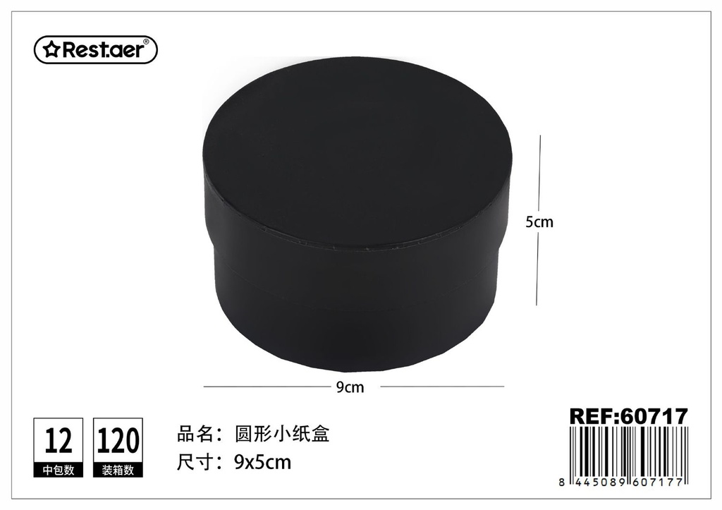 Caja de regalo negra redonda 9x5 cm