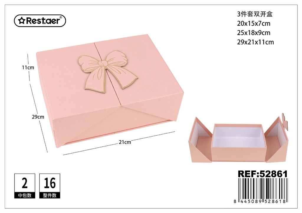 Set de 3 cajas rectangulares rosas 29x21x11 cm - Envases y cajas para regalos