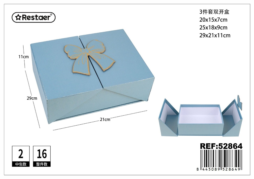 Set de 3 cajas dobles azules 29x21x11 cm - Almacenamiento y organización