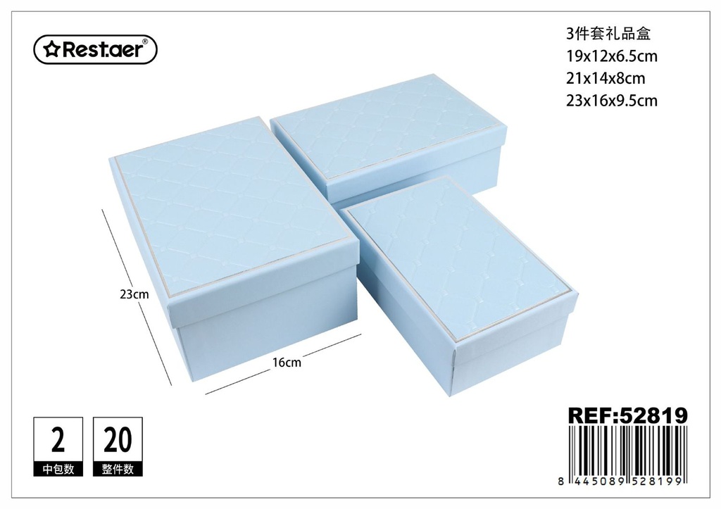 Set de 3 cajas rectangulares de regalo en color azul 23x16x9.5 cm - Almacenamiento de regalos