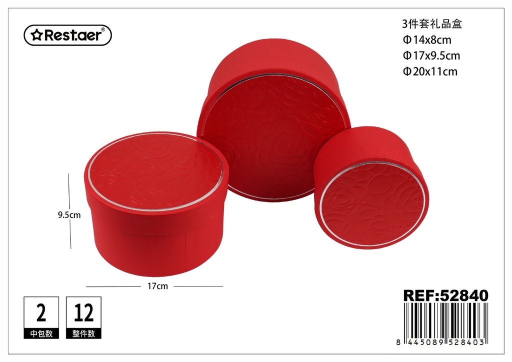 Set de 3 cajas de regalo redondas rojas 20x20x11 cm 