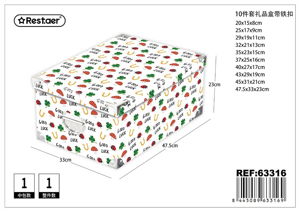 Caja en papel con hebillas metálicas set de 10 piezas 47.5x33x23 cm - Almacenamiento y organización