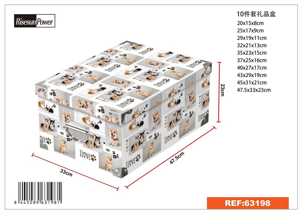 Caja en papel con hebillas metálicas set de 10 piezas 47.5x33x23 cm - Almacenamiento y organización