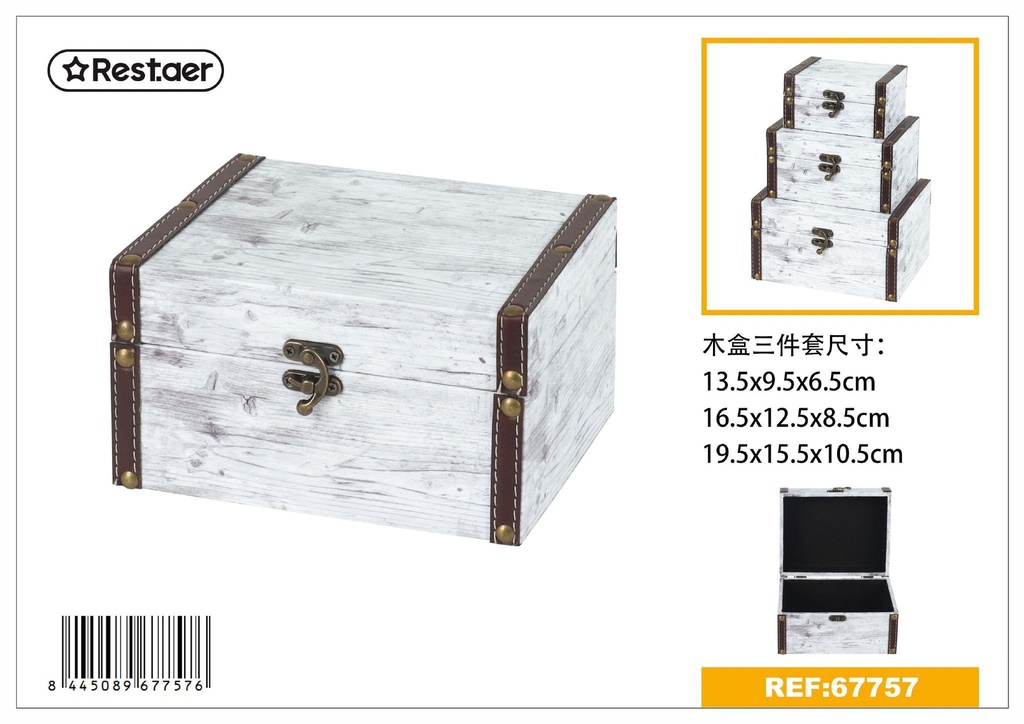 Set de 3 cajas de madera decoradas 19.5*15.5*10.5 cm - Empaque de lujo para regalos