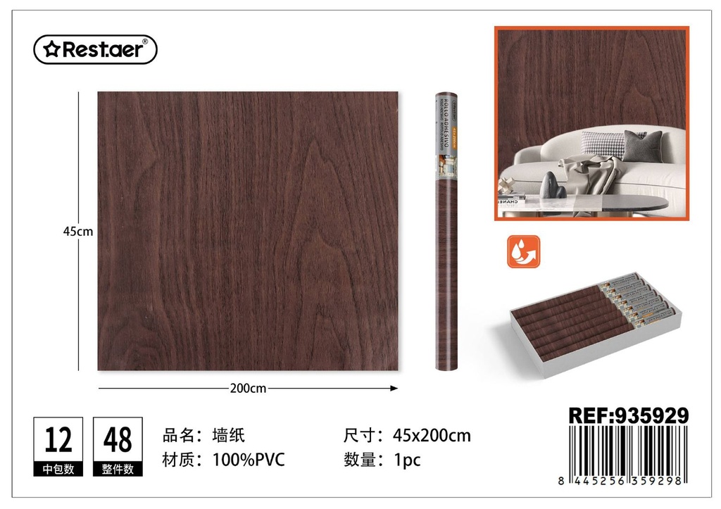 Rollo adhesivo de papel tapiz 45cm x 2.0m textura madera - Decoración del hogar