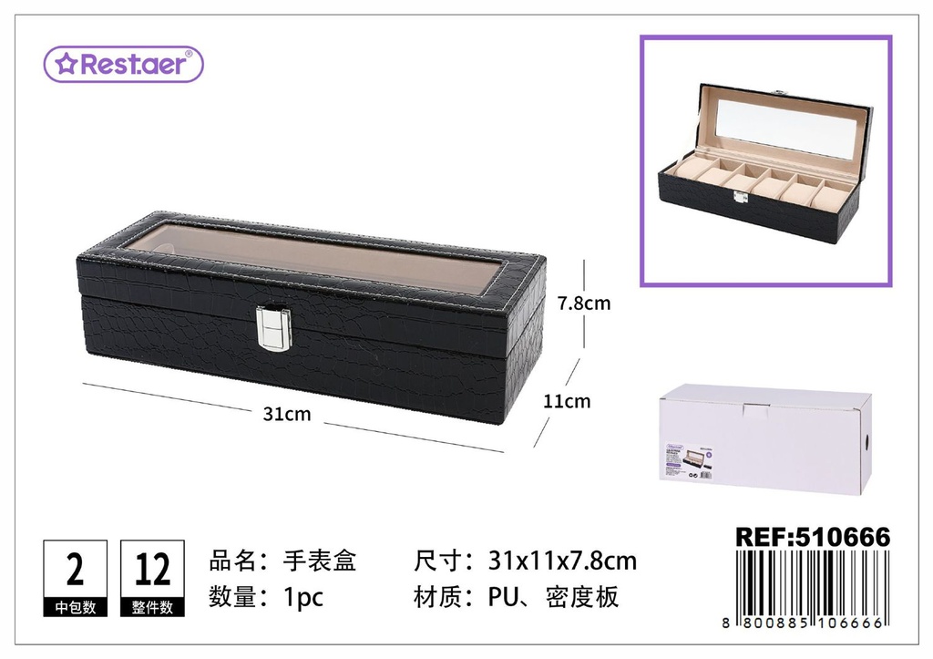 Caja para relojes de PU 31*11*7.8 cm de 6 compartimentos - Organizadores de relojes