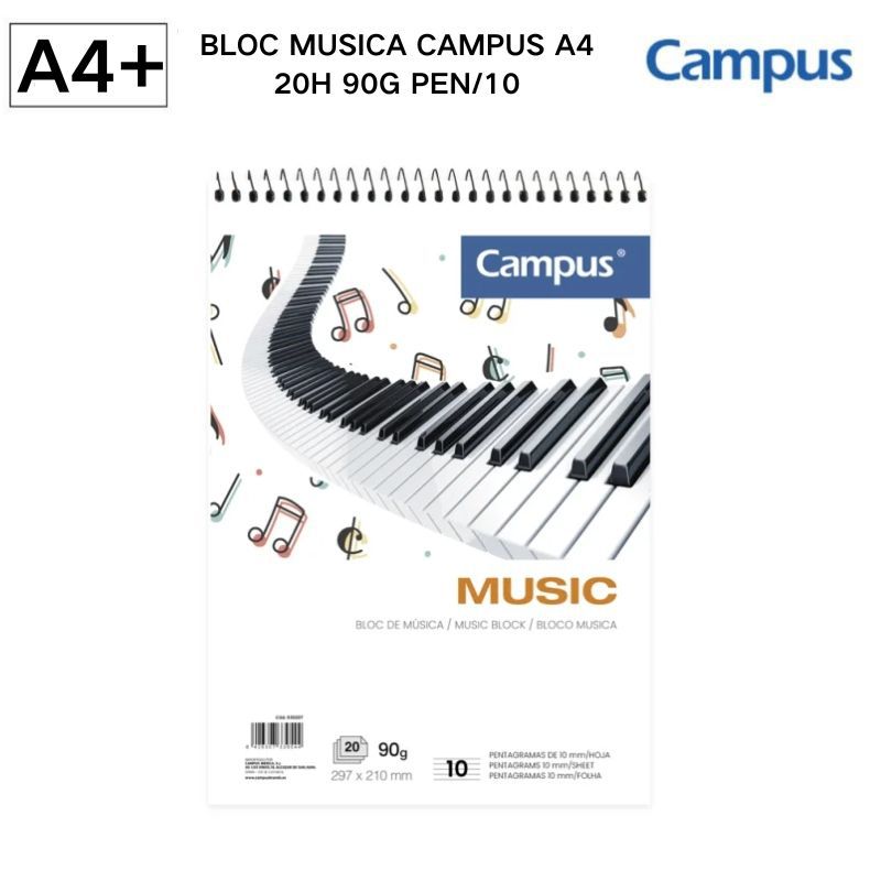BLOC MUSICA CAMPUS A4 20H 80G PEN/10 - Libreta de música para compositores