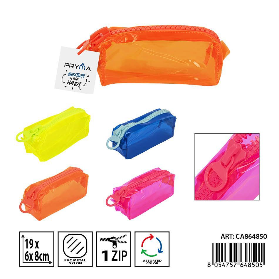 Estuche fluorescente transparente 19x6x8 cm - Estuches y organización escolar