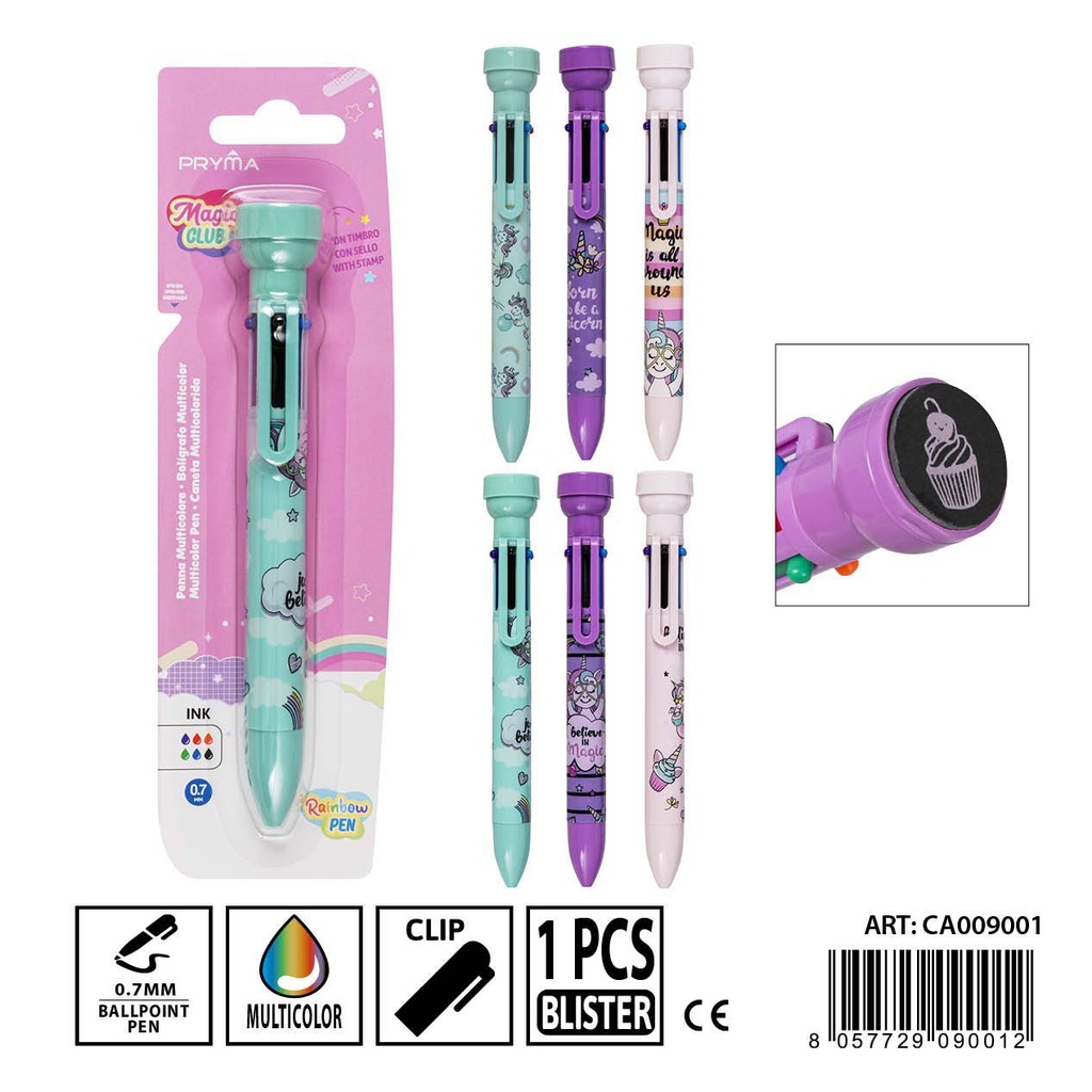 Bolígrafo multicolor 6 en 1 con sello 0.7 mm - Herramientas de escritura