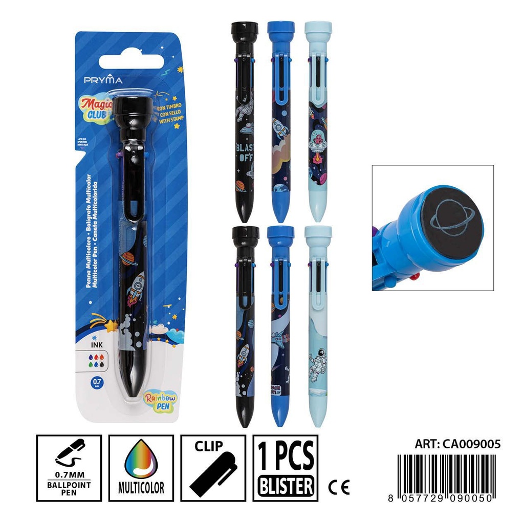Bolígrafo multicolor 6 en 1 con sello 0.7 mm - Herramientas de escritura