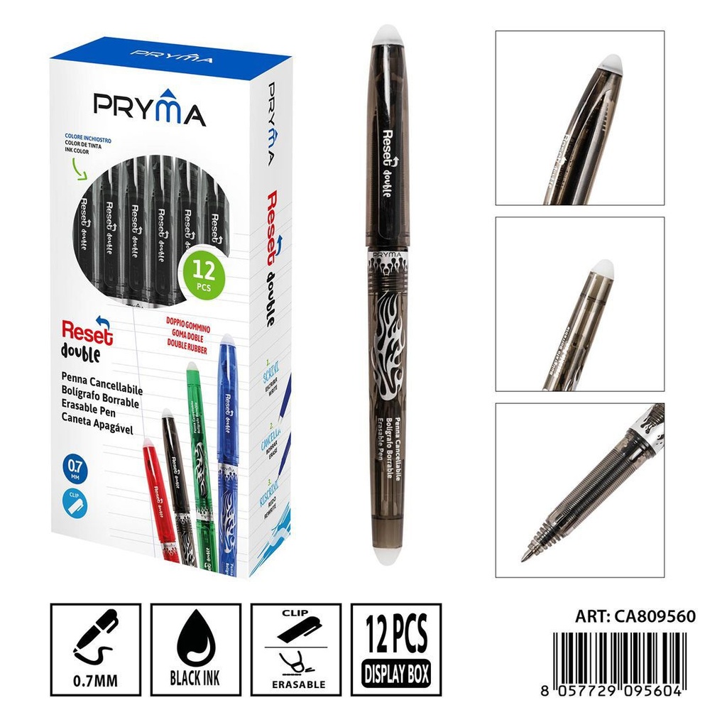 Bolígrafo borrable doble goma 0.7 mm negro - Herramientas de escritura