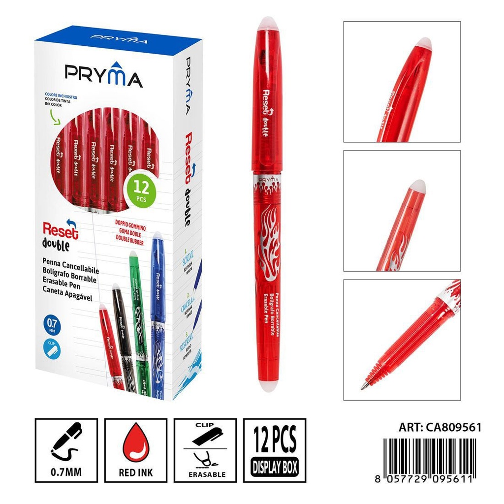 Bolígrafo borrable doble goma 0.7 mm rojo - Herramientas de escritura