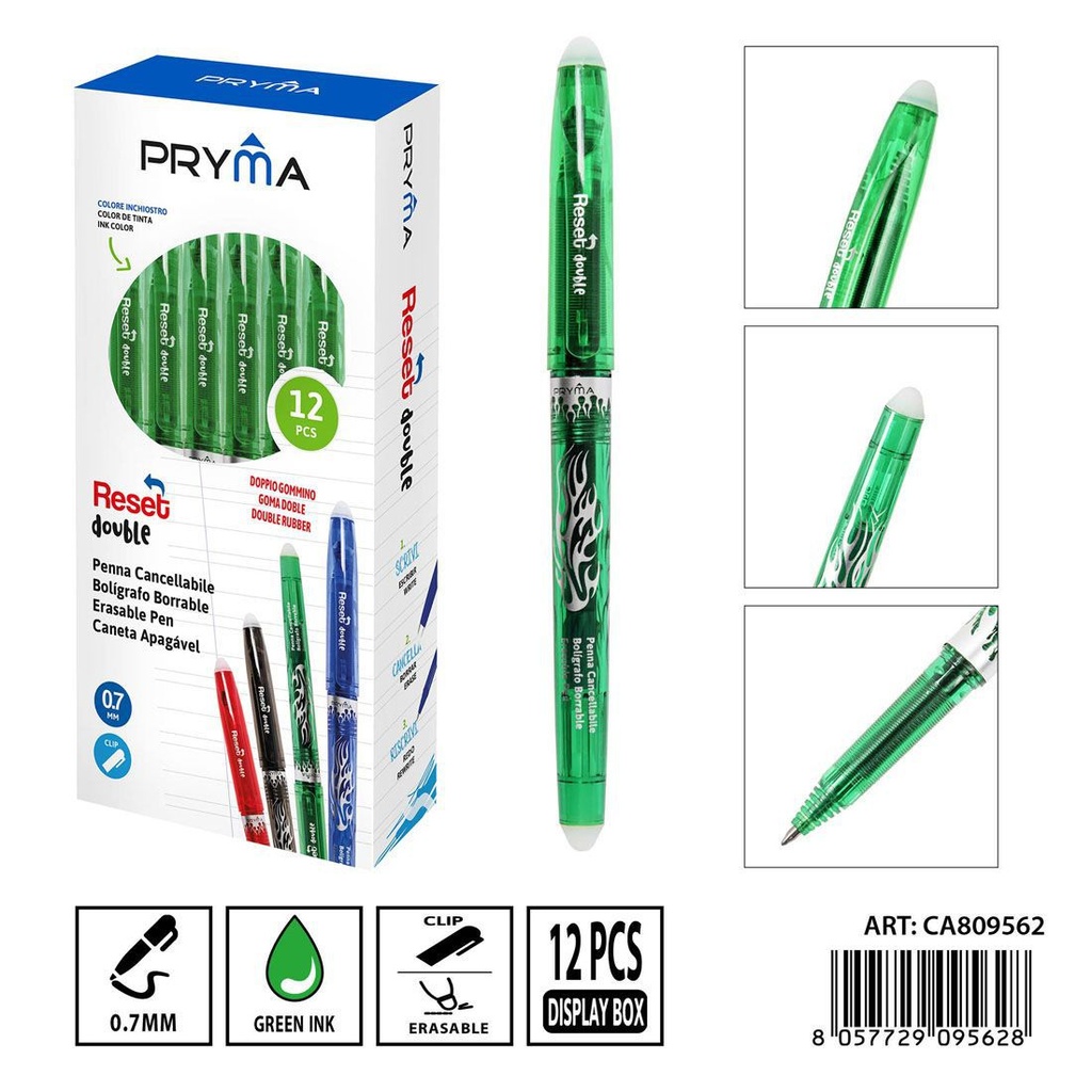 Bolígrafo borrable doble goma 0.7 mm verde - Herramientas de escritura