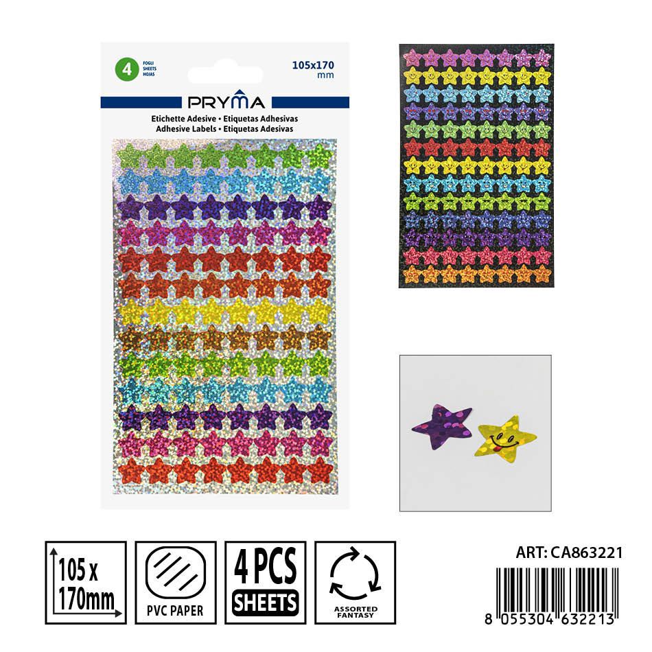 Etiqueta adhesiva estrellitas 10.5x17 cm 8 pzs - Accesorios de papelería y etiquetado