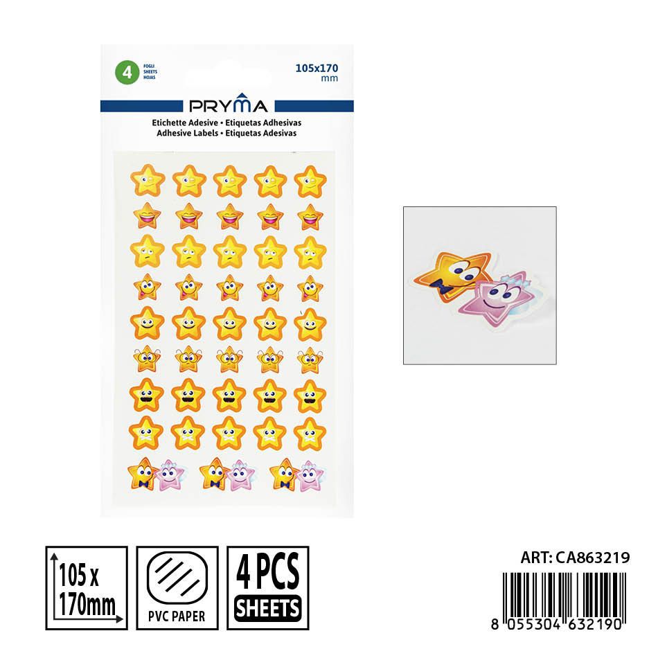 Etiqueta adhesiva estrellitas 10.5x17 cm 4 pzs - Accesorios de papelería y etiquetado
