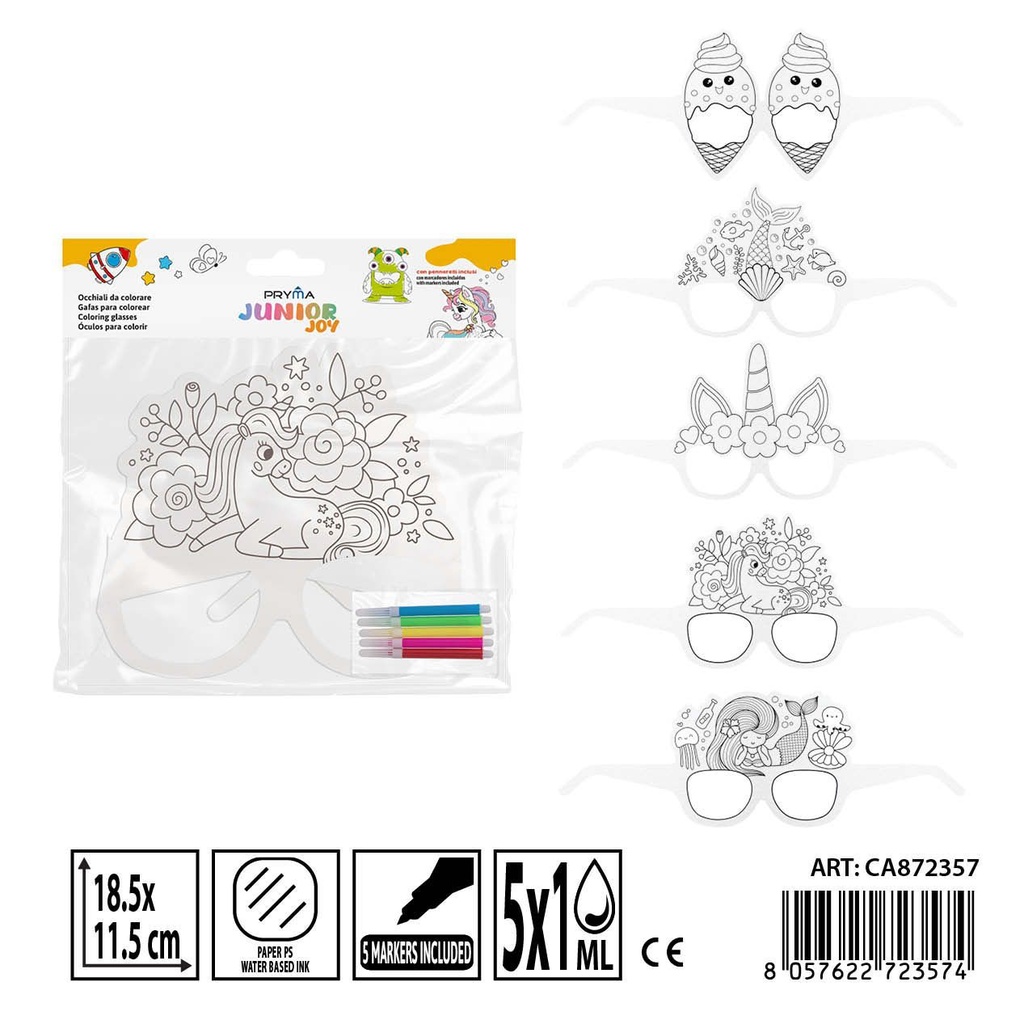 Gafas para colorear con rotuladores 3PZ + 5PZ 18.5x11.5 cm - Actividades creativas