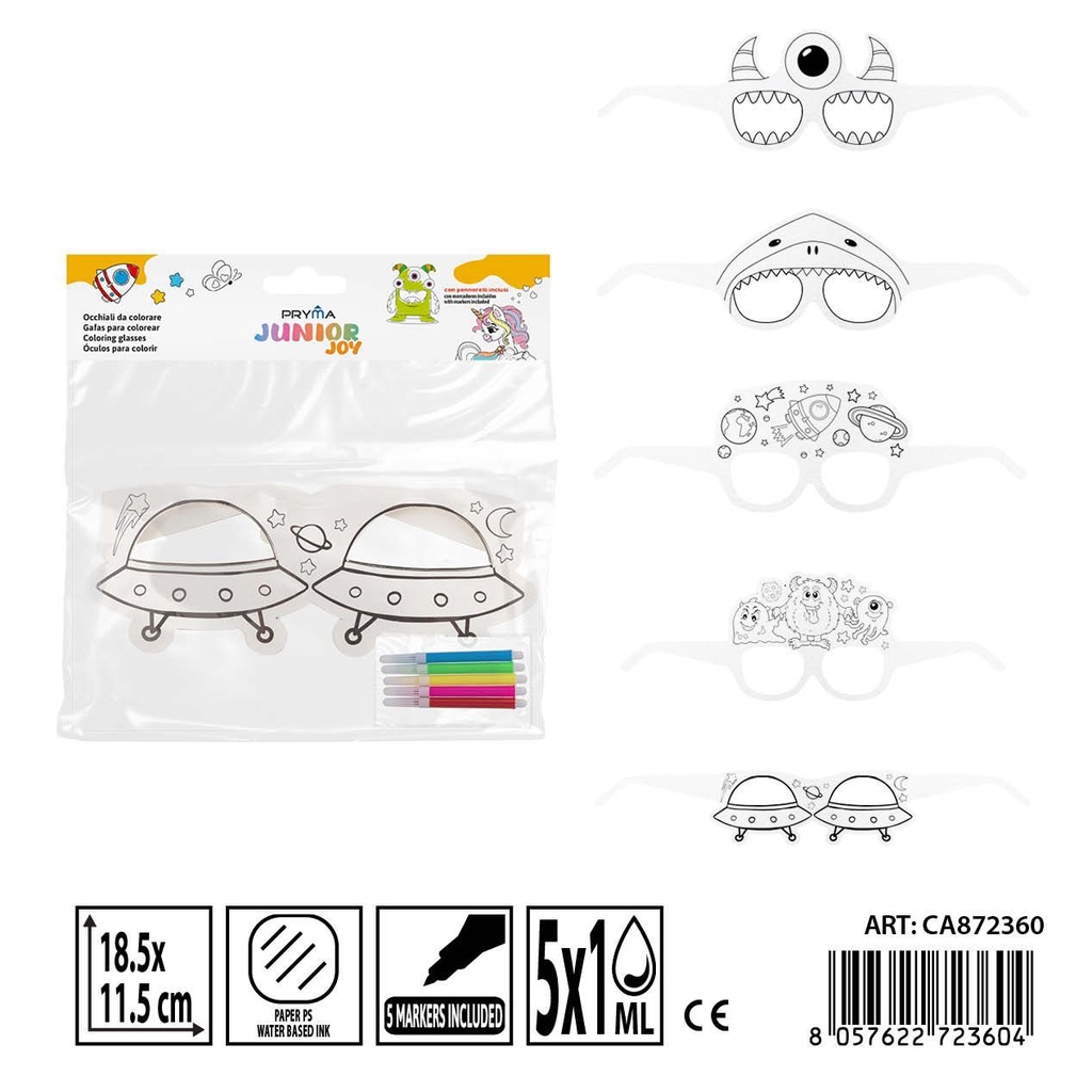 Gafas para colorear con rotuladores 3PZ + 5PZ 18.5x11.5 cm - Actividades creativas