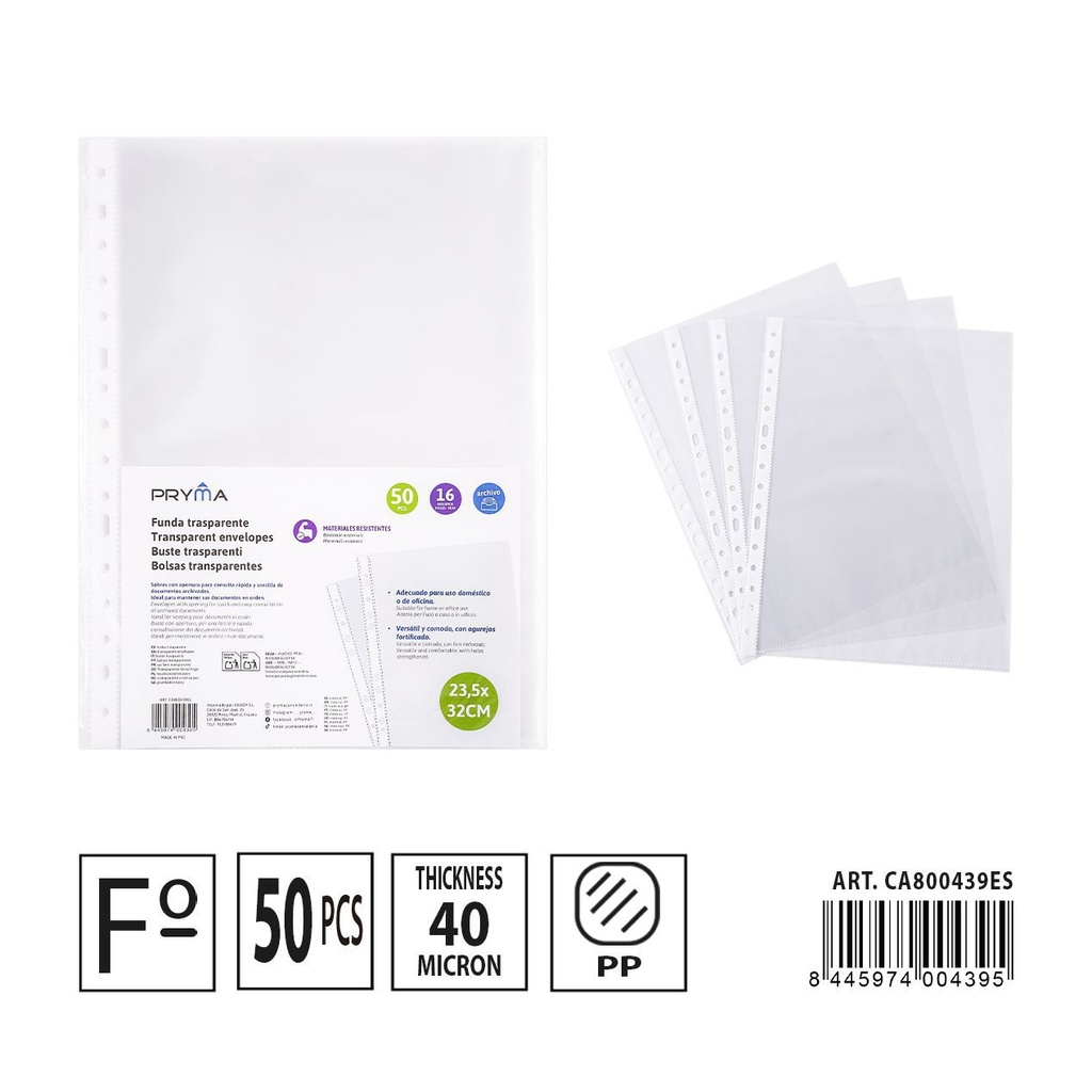 Folios multitaladro transparente 50PZ 0.04 mm 16 agujeros - Material de oficina