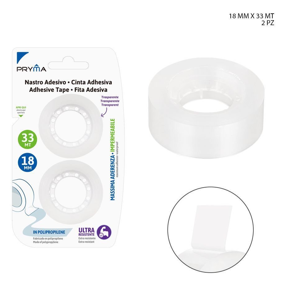 Cinta adhesiva transparente 18MMx33M 2PZ - Materiales de oficina