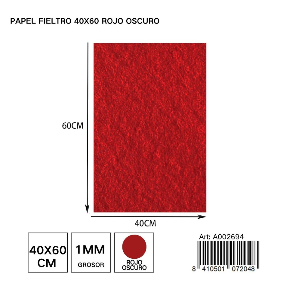 Papel fieltro rojo oscuro 40x60 cm - Materiales de manualidades