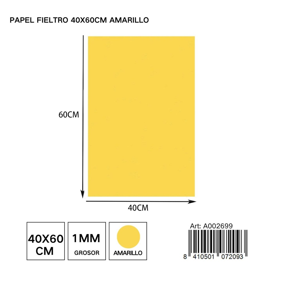 Papel fieltro amarillo 40x60 cm - Materiales de manualidades