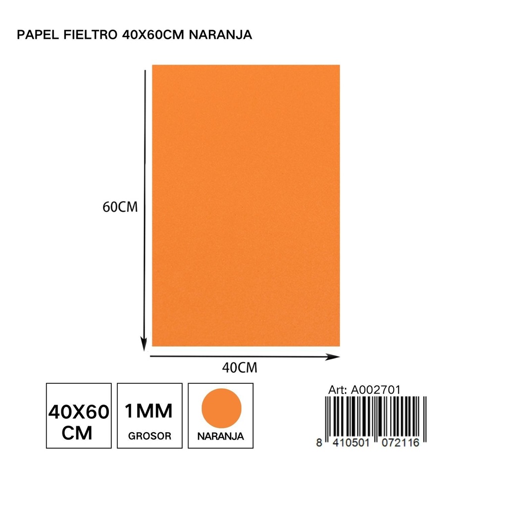 Papel fieltro 40x60 cm naranja - Para manualidades y decoraciones