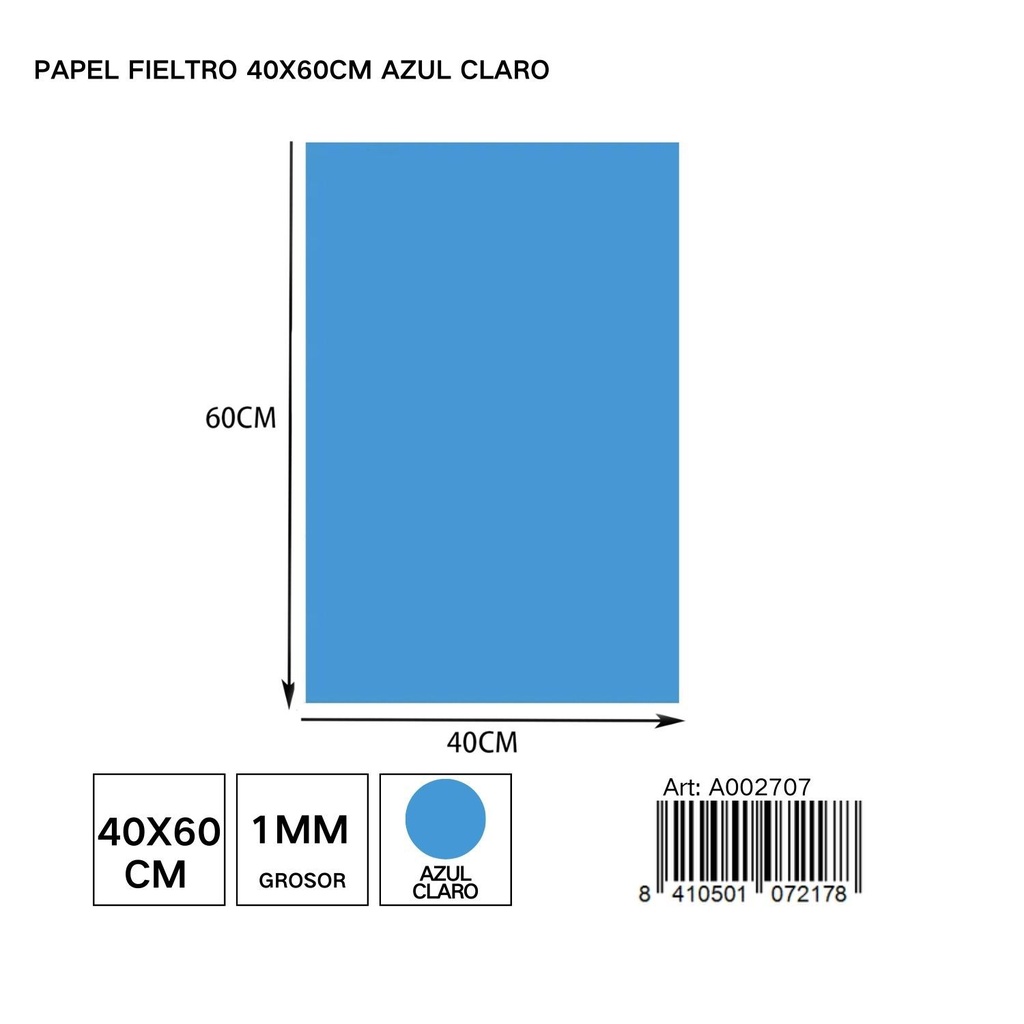 Papel fieltro 40x60 cm azul claro - Crea tus proyectos con estilo