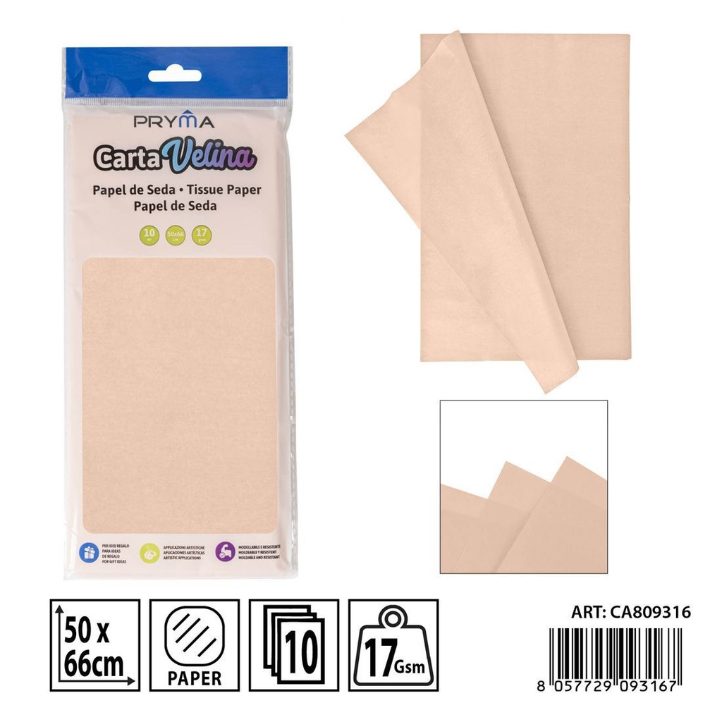 Papel de seda rosa carne 50x66 cm 10FF - Material de manualidades