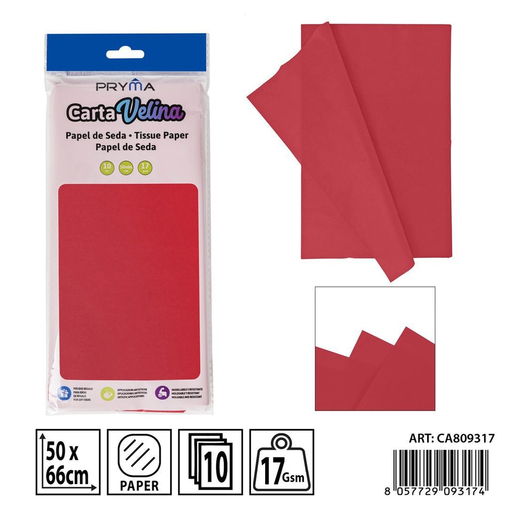 Papel de seda rojo 50x66cm 10ff - Materiales para manualidades y papelería