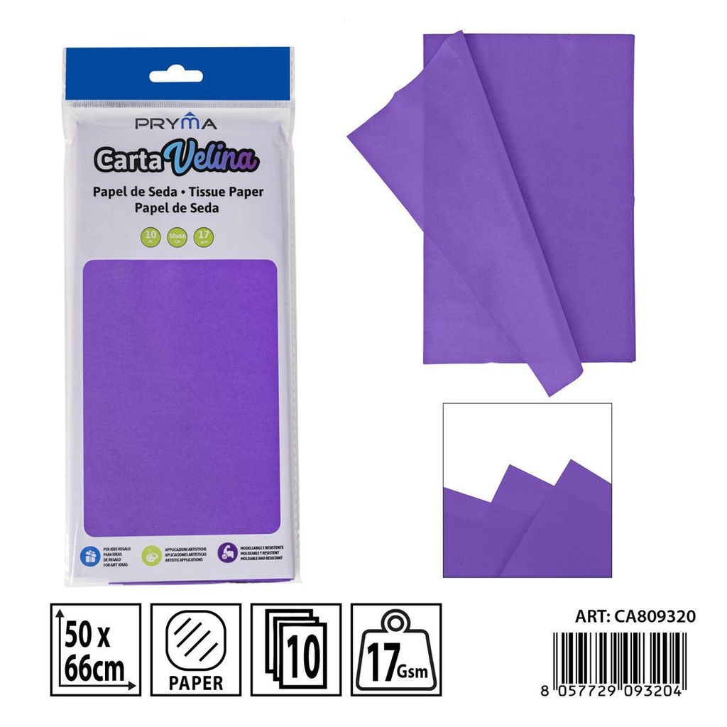 Papel de seda morado 50x66 cm (10 unidades) - Materiales para manualidades