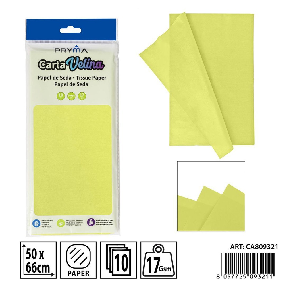 Papel de seda verde claro 50x66 cm 10FF - Material de manualidades