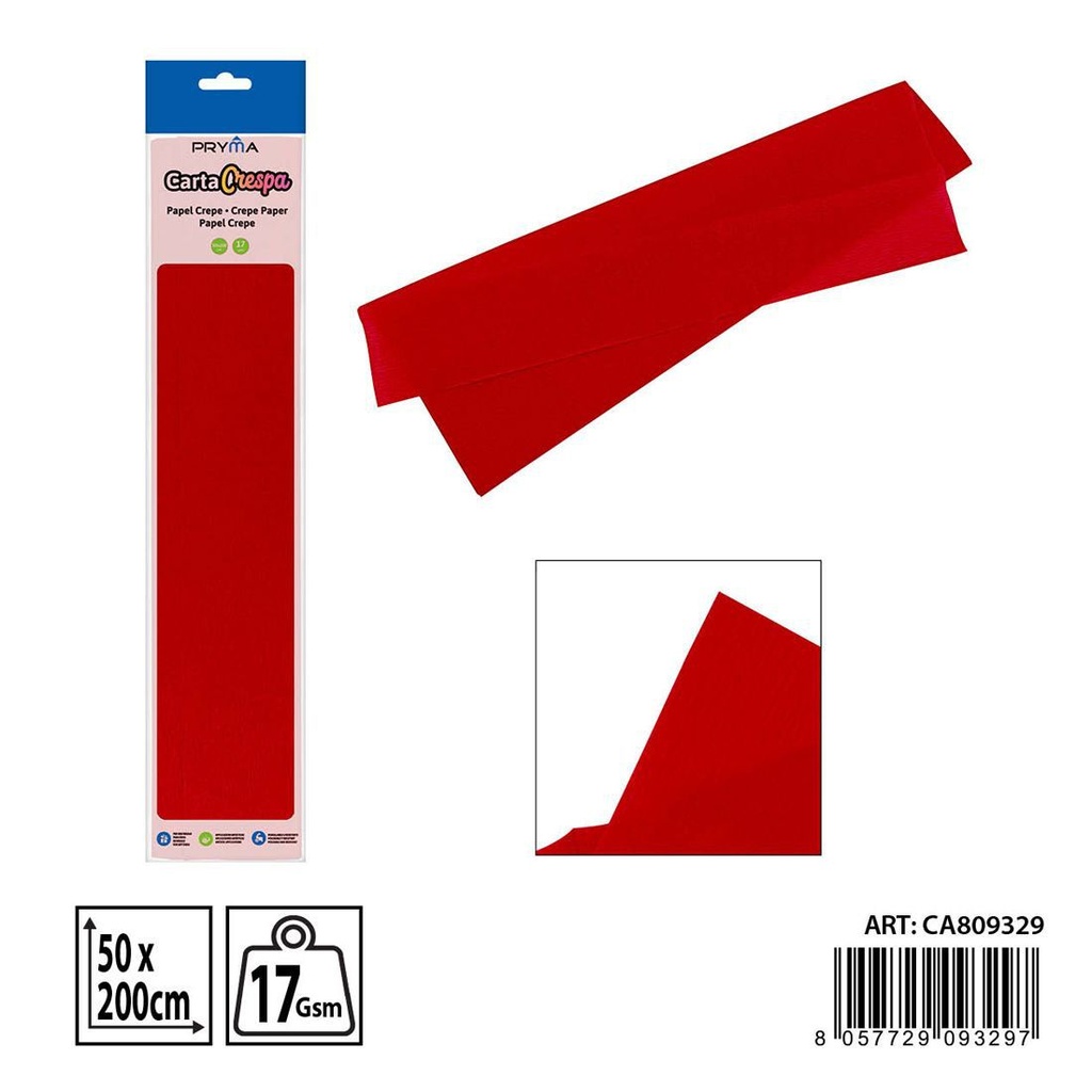 Papel crepe rojo 50x200cm - Materiales para manualidades y decoración