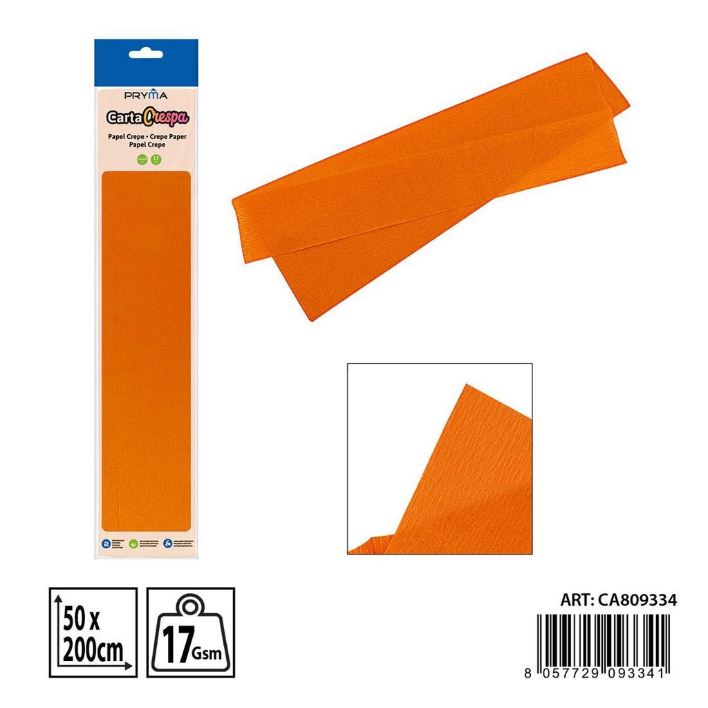 Papel crepe naranja 50x200 cm - Papelería de manualidades