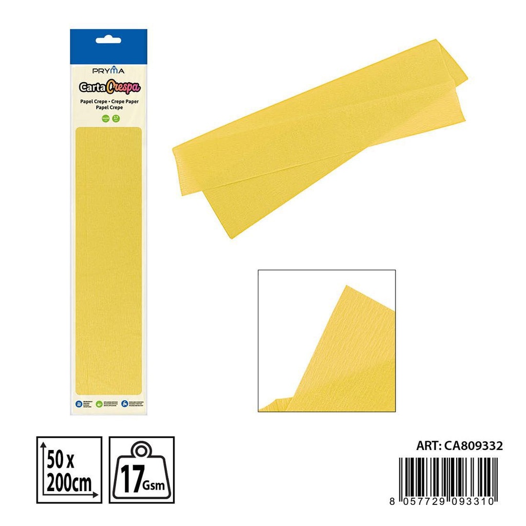 Papel crepé amarillo 50x200 cm - Suministros para manualidades