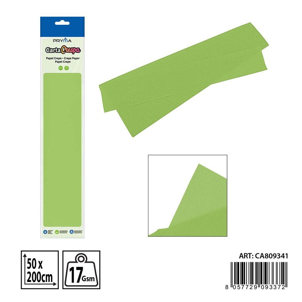 Papel crepe verde claro 50x200cm - Materiales de manualidades y papelería