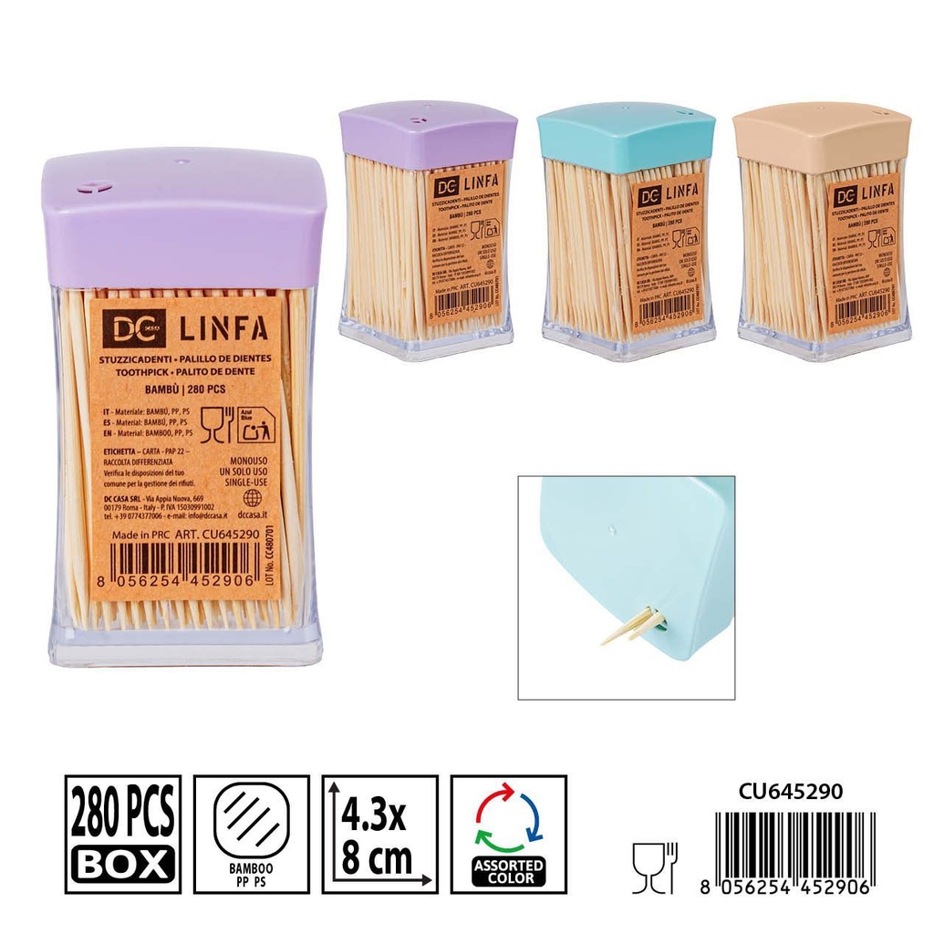 Palillos de dientes de bambú 280pz 4.3x4.3x8cm - Accesorios y utensilios de mesa