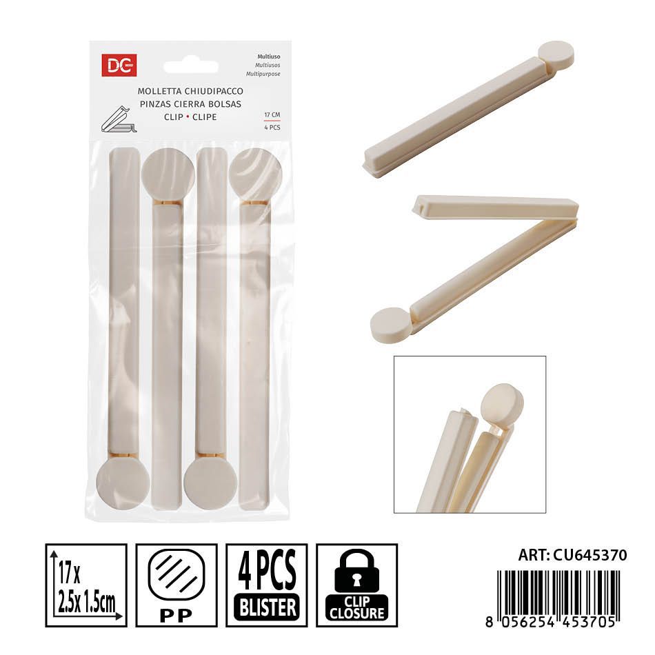 Pinzas cierra bolsas 4pz 17x2.5x1.5cm - Accesorios de cocina y almacenamiento