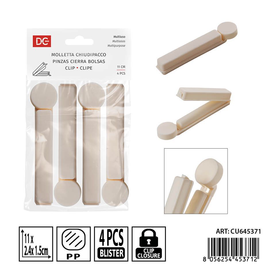 Pinzas cierra bolsas 4pz 11x2.4x1.5cm - Accesorios de cocina y almacenamiento