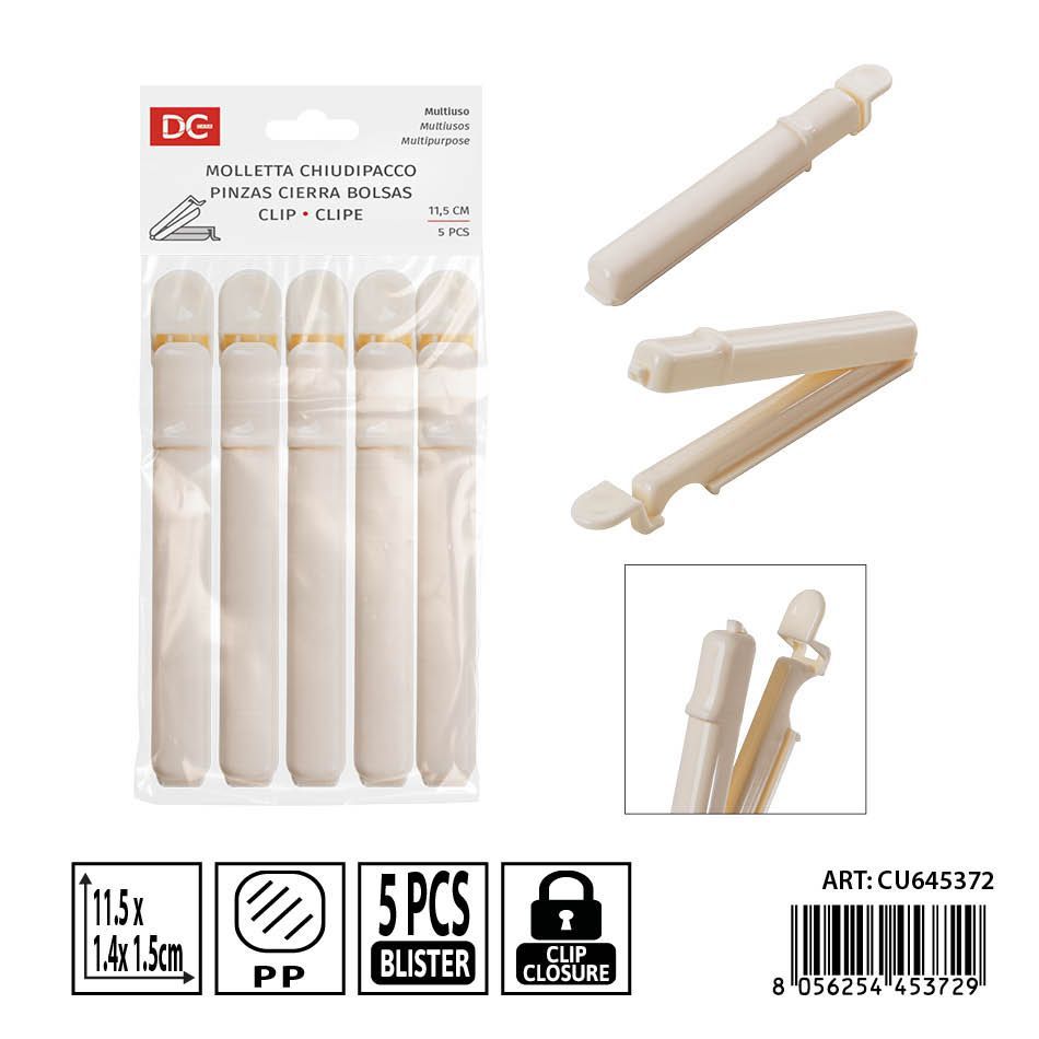 Pinzas cierra bolsas 5pz 11.5x1.4x1.5cm - Accesorios de cocina y almacenamiento