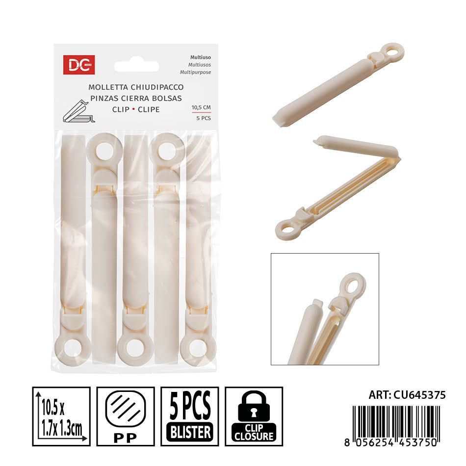 Pinzas cierra bolsas 5pz 10.5x1.7x1.3cm - Accesorios de cocina y almacenamiento