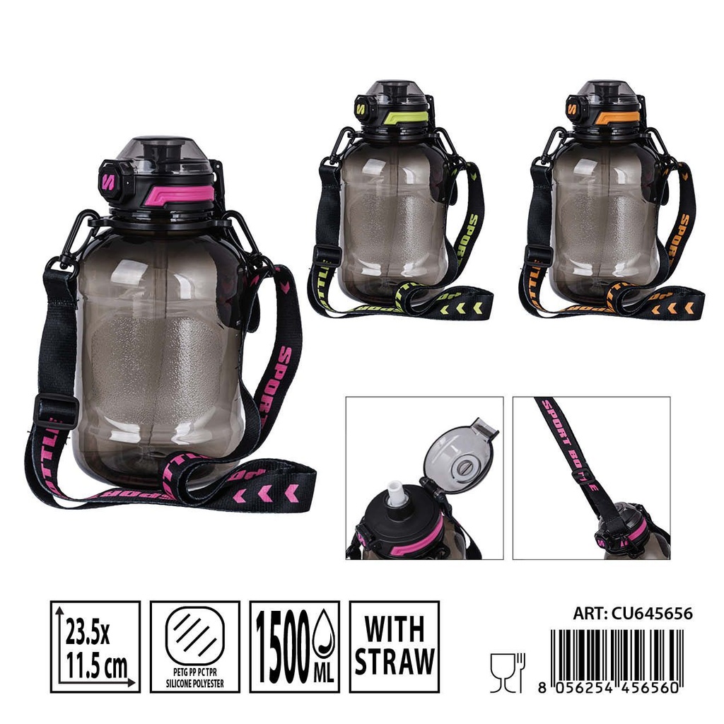 Botella de agua con pajita 1500 ml - 23.5 x 11.5 cm