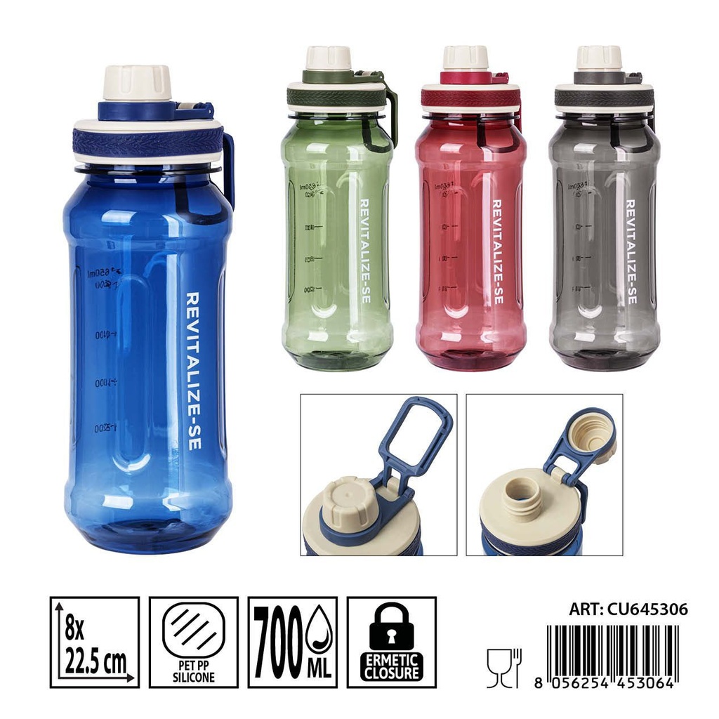 Botella de agua de plástico 700 ml - 8 x 22.5 cm