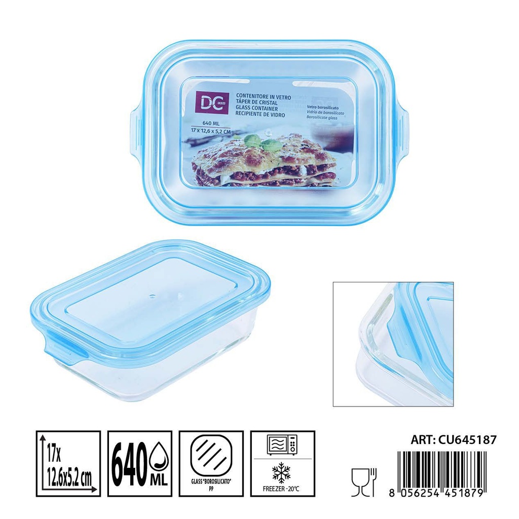 Táper de cristal rectangular 640 ml - 17 x 12.6 x 5.2 cm
