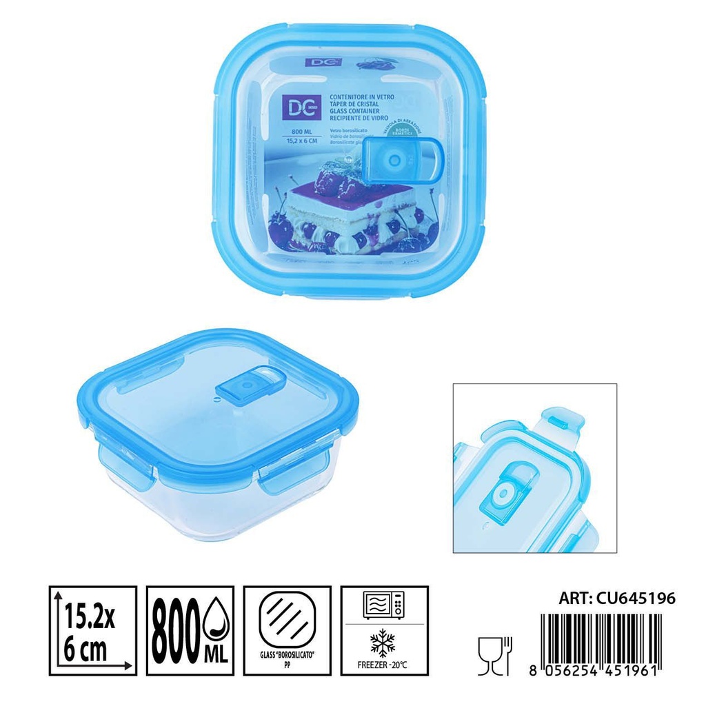 Táper de cristal con válvula 800ml 15.2x15.2x6cm - Recipientes de almacenamiento en vidrio