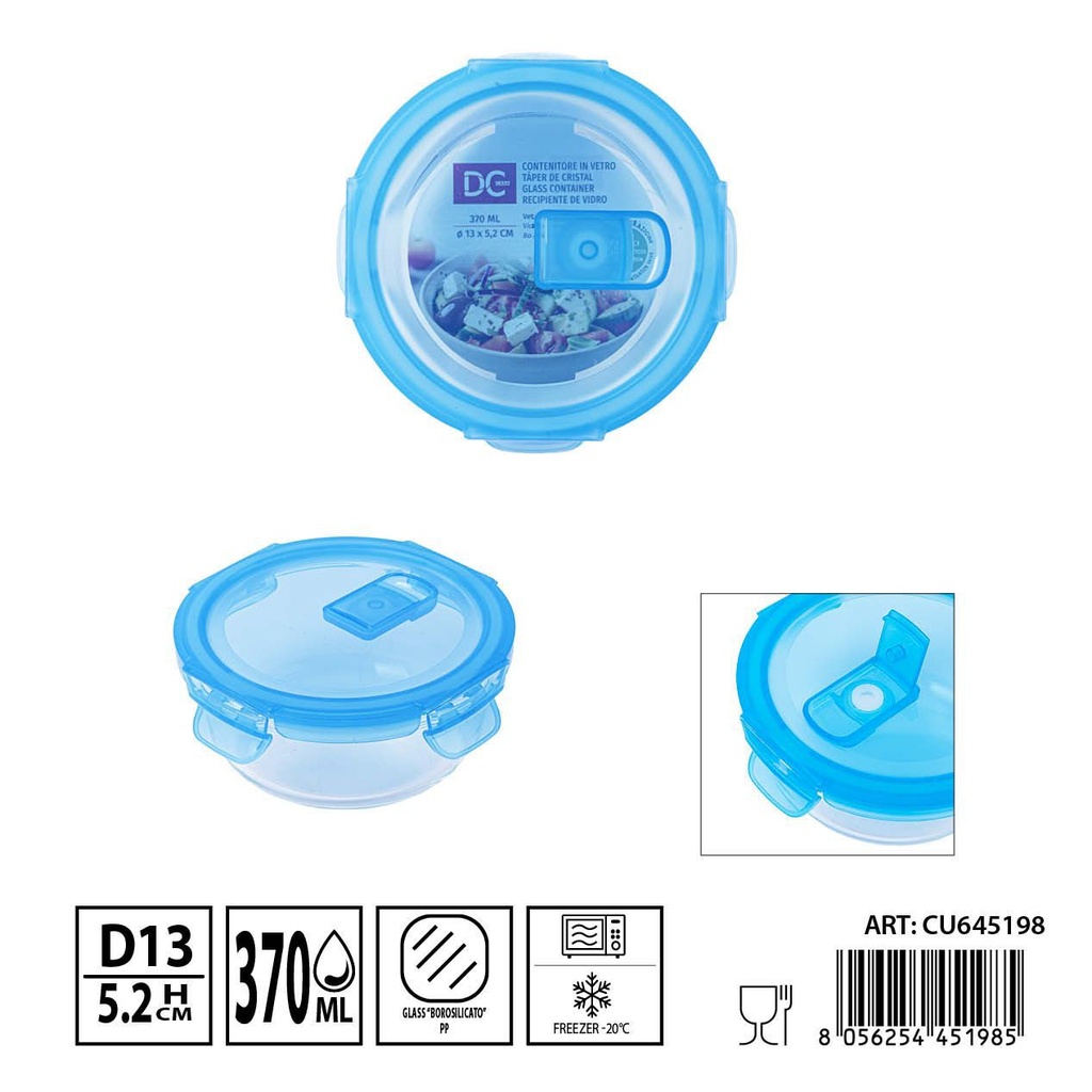 Táper de cristal con válvula 370ml 13x5.2cm - Recipientes de almacenamiento en vidrio