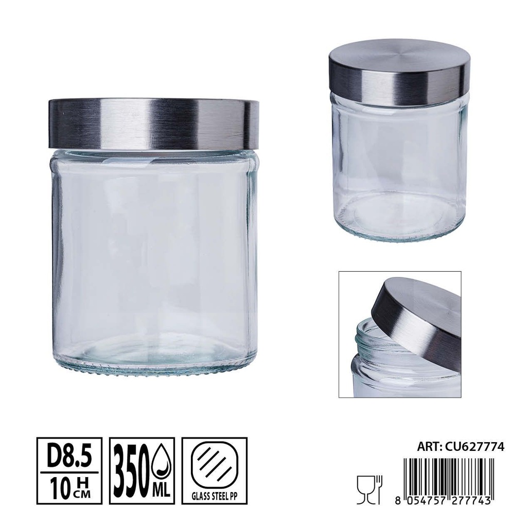 Bote de vidrio con tapa 350ml 8.5x10cm - Tarros y contenedores de almacenamiento en vidrio